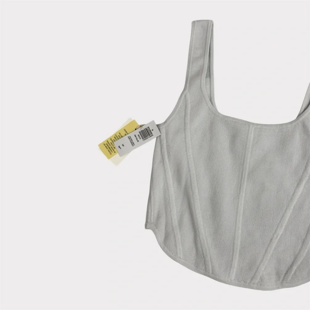 Aritzia Wilfred Natalie Top | Frozen Grey | Small | NWT | Minimalist Crop Knit - Picture 3 of 6